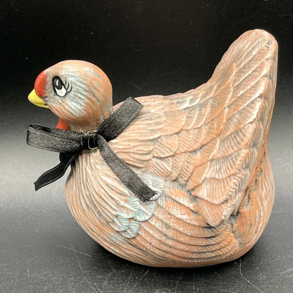 Vtg Hand Painted Ceramic Turkey Figurine Thanksgiving Decor Brown 4.5
